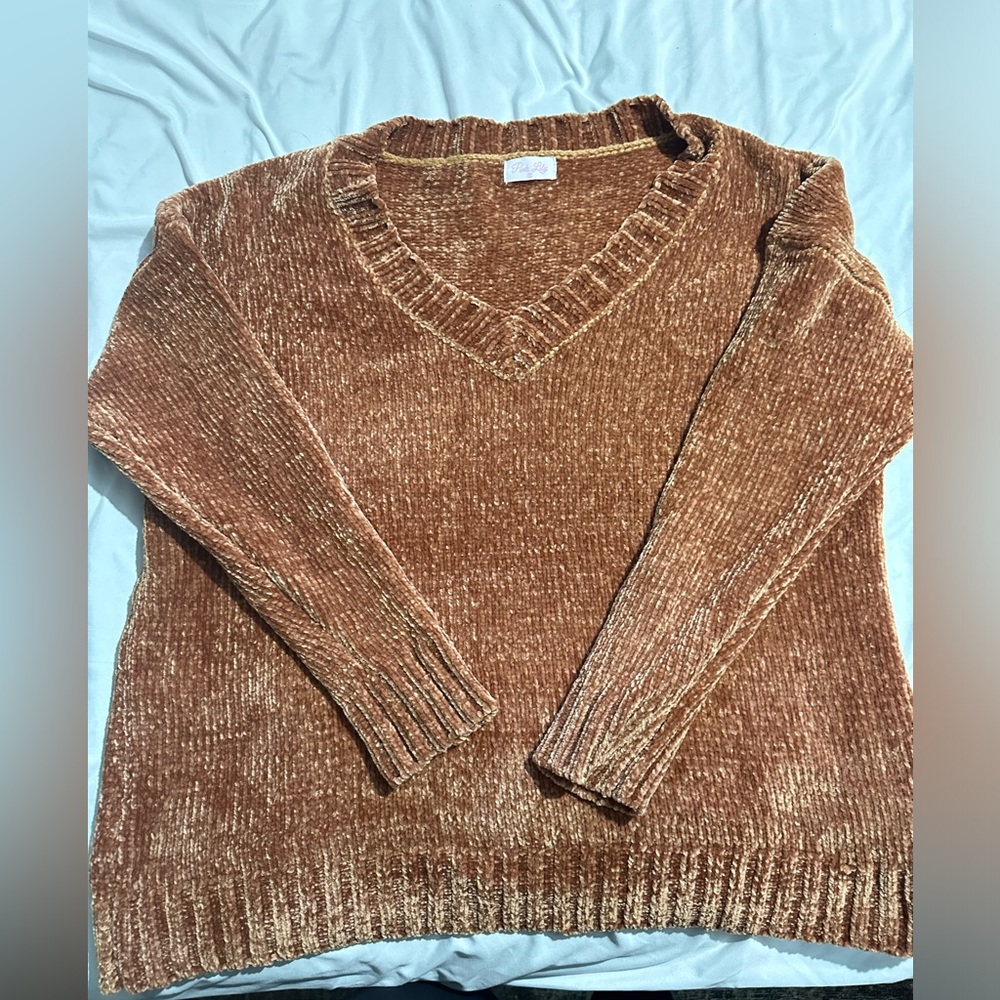 Burnt Orange Oversized Chenille Vneck Sweater